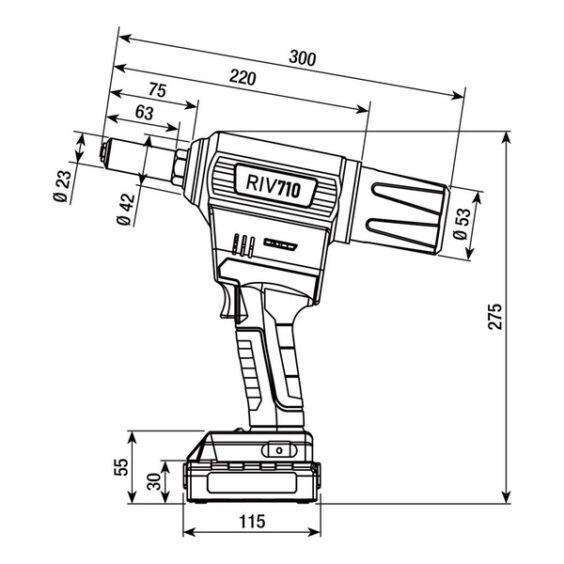 RIV710-Rivettatrice Batteria Litio 18,0V